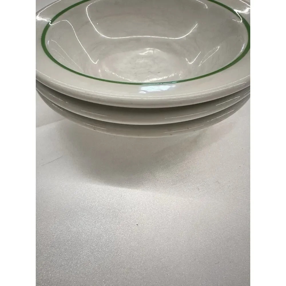 VTG Shenango China Schroeder Hotel Set Of 3 Green Crest Soup Cereal Bowl 5.75